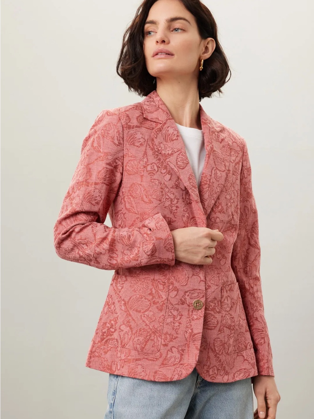 Scotch & Soda Rose-Pink Floral Jacquard Blazer